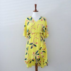 Tucker Floral Yellow Silk Crepe Asymmetric Dress Size Small
